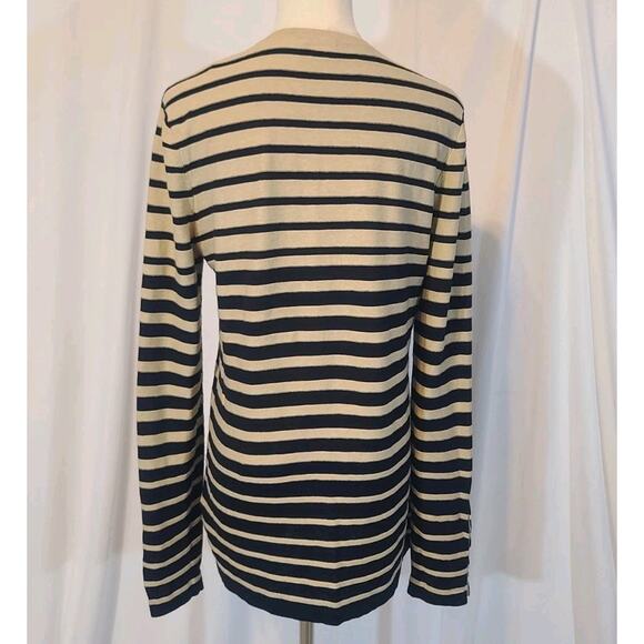 J. McLaughlin Brown Cream Striped Textured Pullover Sweater Medium - Picture 4 of 5